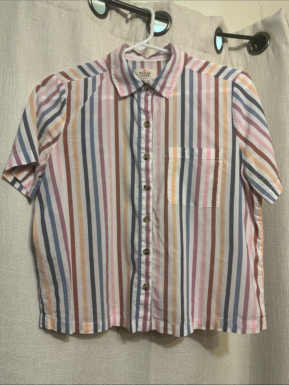 Marine Layer Short-Sleeve Button-Up Shirt in Pastel Multi-Stripe
